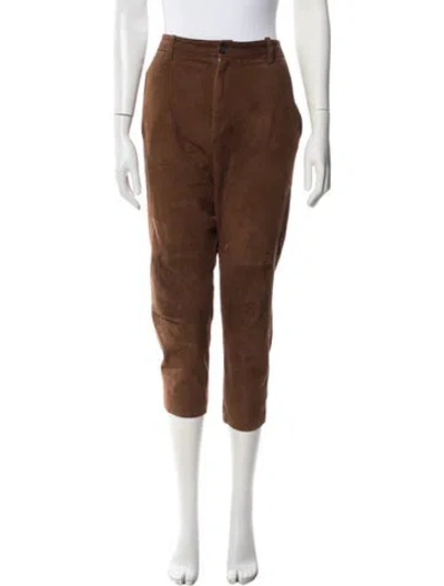Pre-owned Nili Lotan Leather Straight Leg Pants In Brown