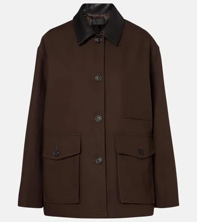 Nili Lotan Leather-trimmed Cotton Jacket In Brown