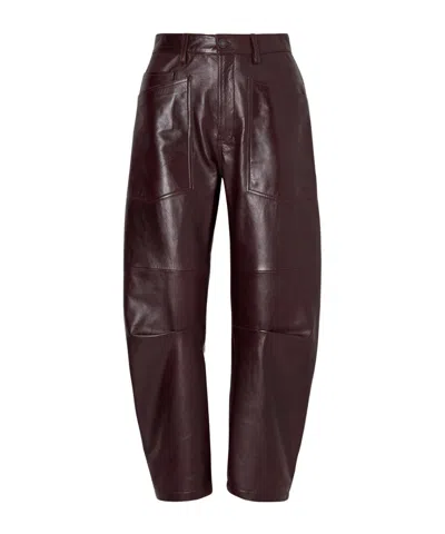 Nili Lotan Leather Wide-leg Casual Pants In Burgundy