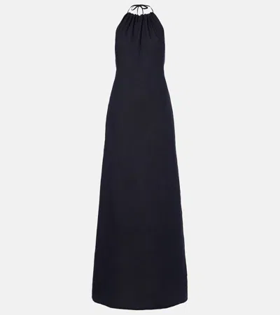 Nili Lotan Lelia Halterneck Linen Maxi Dress In Black