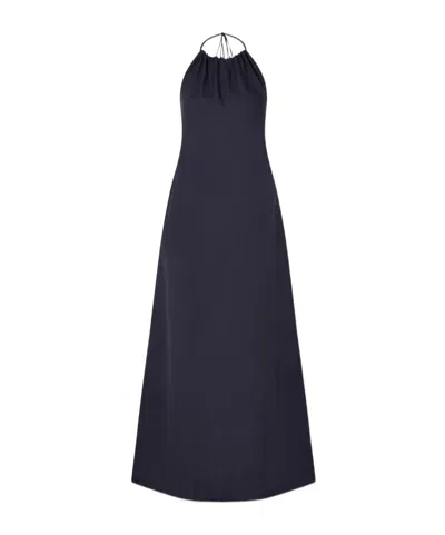 Nili Lotan Lelia Open-back Linen-voile Halterneck Maxi Dress In Blue