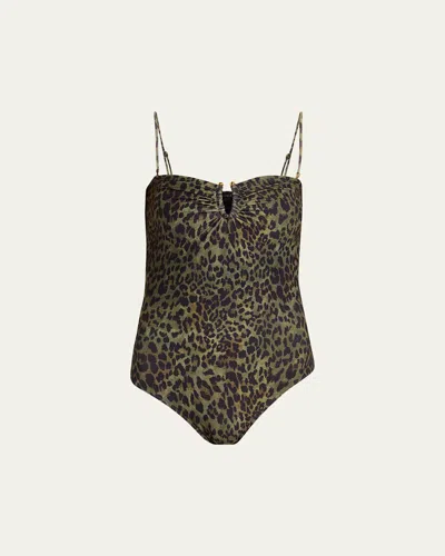 Nili Lotan Leopard One-piece Swimsuit In Green