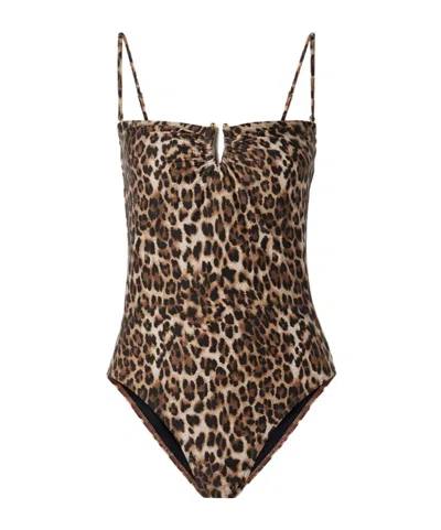 Nili Lotan Embellished Leopard-print Swimsuit In Brown