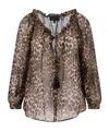Nili Lotan Long Sleeve Animal Print Top With Ruffles In Multi