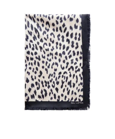 Nili Lotan Savanna Leopard-print Silk Scarf In Black