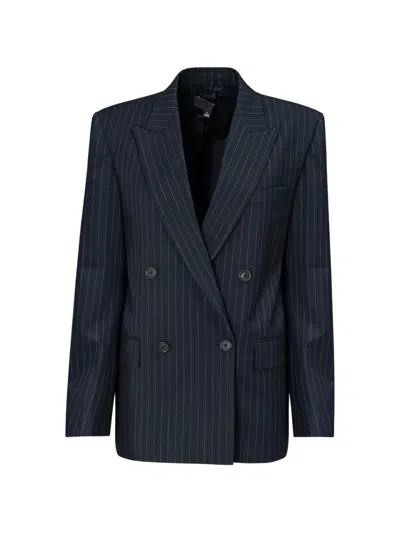 Nili Lotan Leston Pinstriped Double-breasted Blazer In Blue