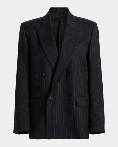 Nili Lotan Leston Pinstriped Stretch-wool Blazer In Black
