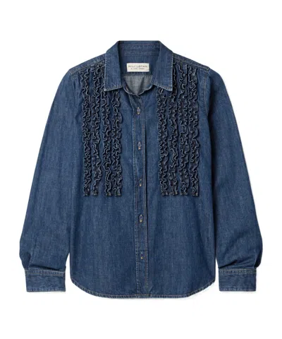 Nili Lotan Lexa Ruffled Denim Shirt In Blue