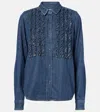 Nili Lotan Lexa Ruffled Denim Shirt In Blue