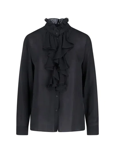 Nili Lotan Lily Blouse With Black Ruffle In Blue