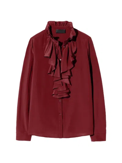 Nili Lotan Lily Ruffled Silk Blouse In Red