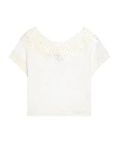 Nili Lotan Linen Embroidered Wide-collar Top In White