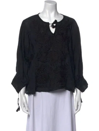 Pre-owned Nili Lotan Linen Printed Blouse In Black