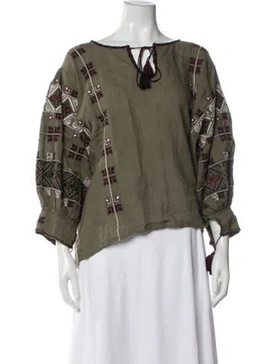 Pre-owned Nili Lotan Linen Printed Blouse In Green