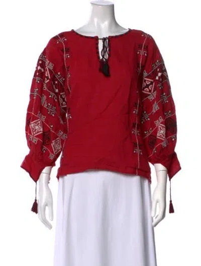 Pre-owned Nili Lotan Linen Printed Blouse In Red