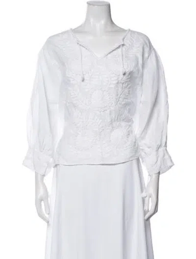 Pre-owned Nili Lotan Linen Printed Blouse In White