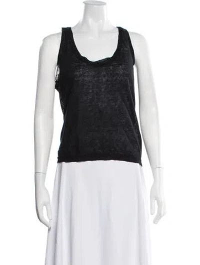 Pre-owned Nili Lotan Linen Scoop Neck Top In Black