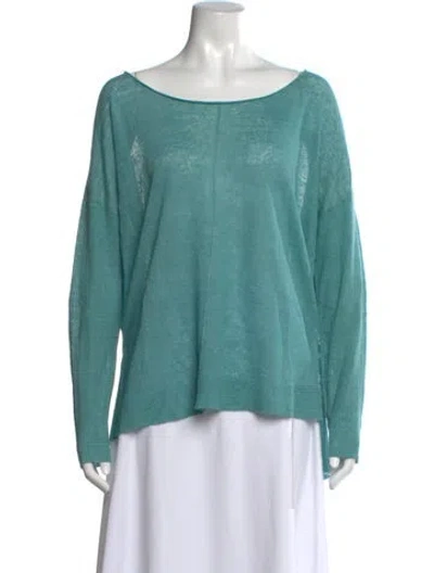 Pre-owned Nili Lotan Linen Scoop Neck Top In Blue/green