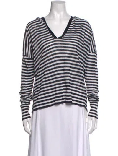 Pre-owned Nili Lotan Linen Striped Sweater In White