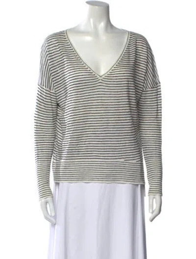 Pre-owned Nili Lotan Linen Striped Sweater In White