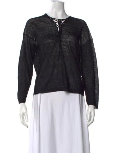 Pre-owned Nili Lotan Linen Tie Neck Sweater In Black