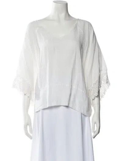 Pre-owned Nili Lotan Linen V-neck Blouse In White