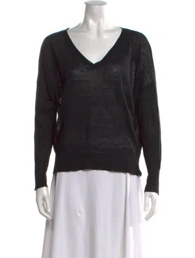 Pre-owned Nili Lotan Linen V-neck Sweater In Black