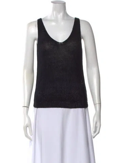 Pre-owned Nili Lotan Linen V-neck Sweater In Black
