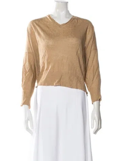Pre-owned Nili Lotan Linen V-neck Sweater In Brown