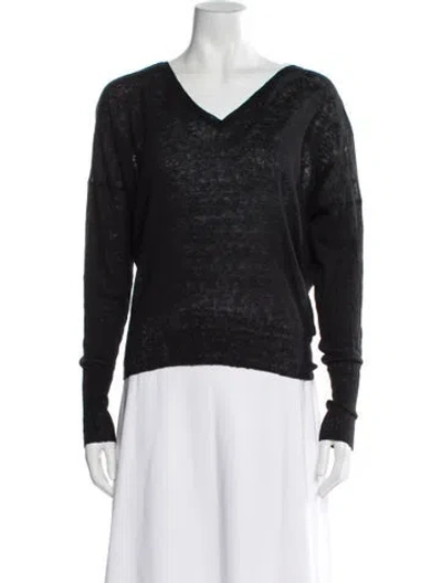 Pre-owned Nili Lotan Linen V-neck Sweater In Gray