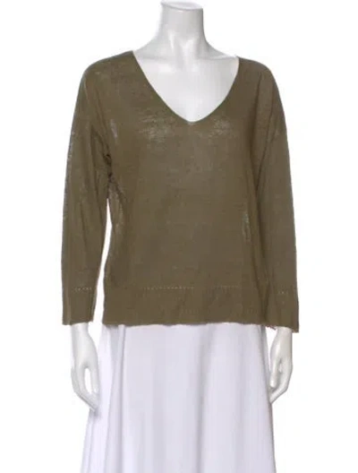 Pre-owned Nili Lotan Linen V-neck Sweater In Green