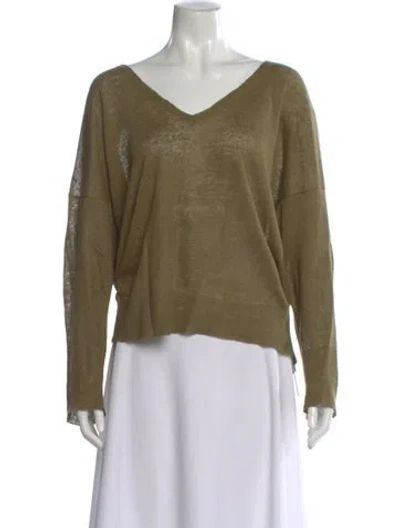 Pre-owned Nili Lotan Linen V-neck Sweater In Green