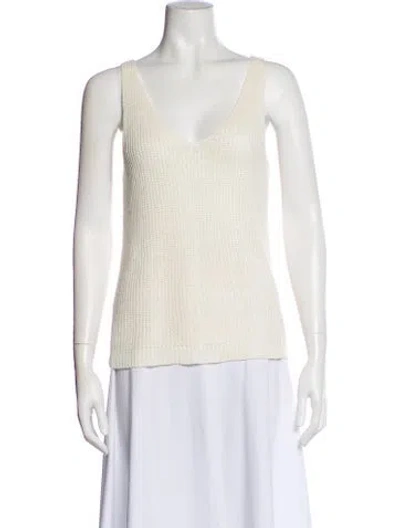 Pre-owned Nili Lotan Linen V-neck Sweater In White