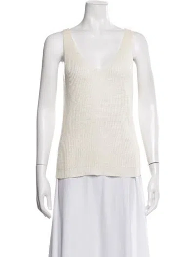 Pre-owned Nili Lotan Linen V-neck Sweater In White