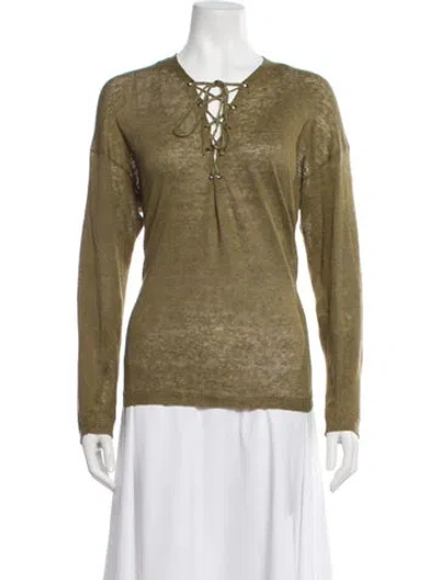 Pre-owned Nili Lotan Linen V-neck Top In Blue