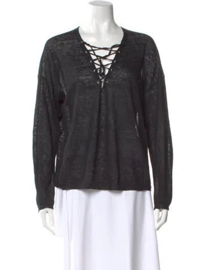 Pre-owned Nili Lotan Linen V-neck Top In Gray