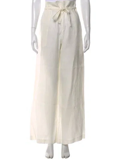 Pre-owned Nili Lotan Linen Wide Leg Pants In White