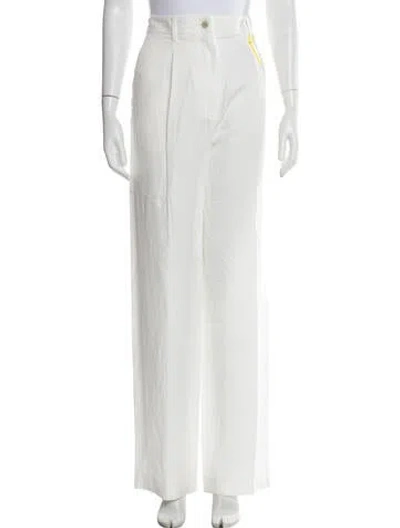 Pre-owned Nili Lotan Linen Wide Leg Pants In White