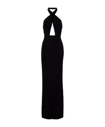 Nili Lotan Lita Convertible Jersey Halterneck Gown In Black