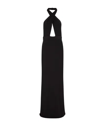 Nili Lotan Lita Halterneck Stretch-jersey Gown In Black