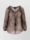 Nili Lotan Long Sleeve Animal Print Top With Ruffles In Multi