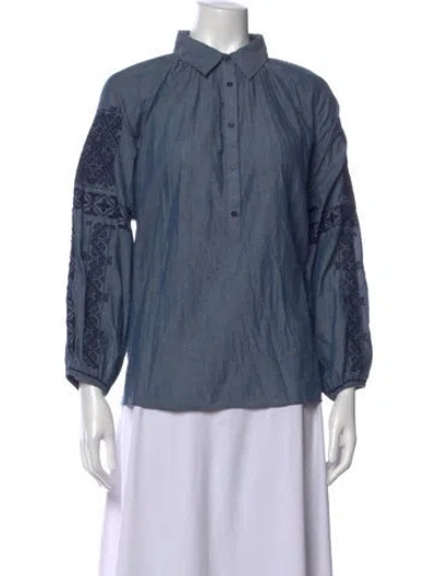 Pre-owned Nili Lotan Long Sleeve Blouse In Blue