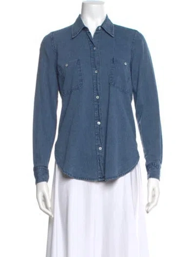 Pre-owned Nili Lotan Long Sleeve Button-up Top In Blue