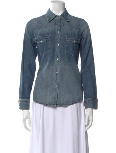Pre-owned Nili Lotan Long Sleeve Button-up Top In Blue