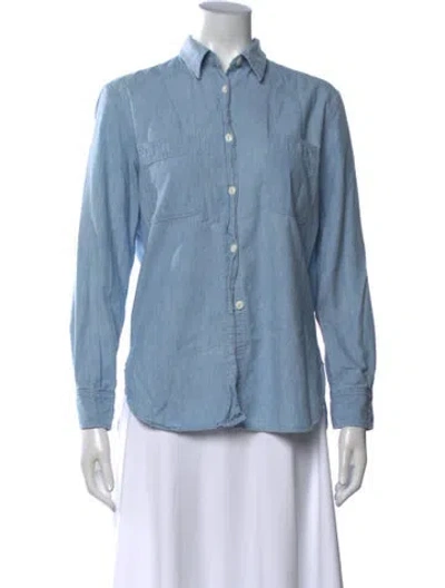 Pre-owned Nili Lotan Long Sleeve Button-up Top In Blue
