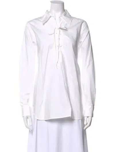 Pre-owned Nili Lotan Long Sleeve Button-up Top In White