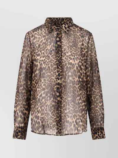NILI LOTAN LONG SLEEVE SHEER ANIMAL PRINT TOP