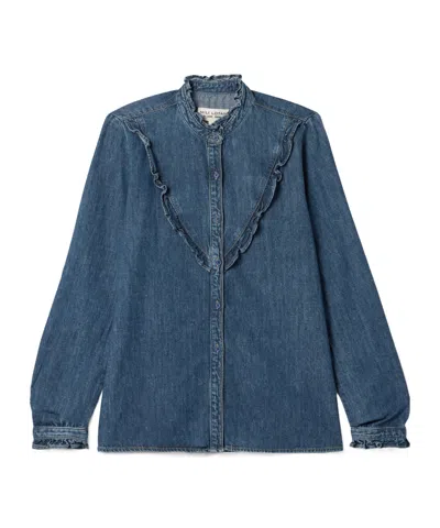 Nili Lotan Marcela Ruffled-collar Shirt In Blue