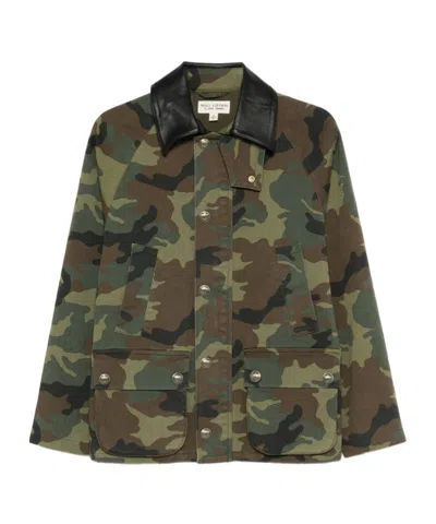 Nili Lotan Casual Jacket High Collar Camouflage Pattern Pockets In Green