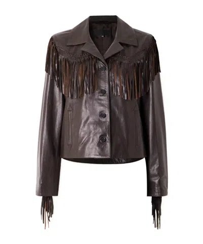 Nili Lotan Long-sleeved Leather Jacket In Burgundy